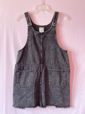 So Black Denim Frayed Overall Dress ▪️⚜️🖤